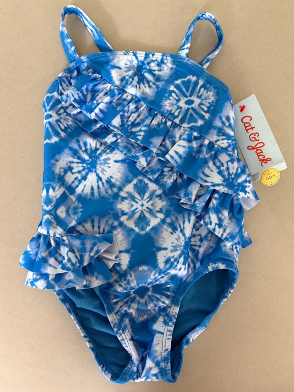 Cat & Jack Blue & White Ruffled One-Piece Swimsuit w/crossover back. Size 3T